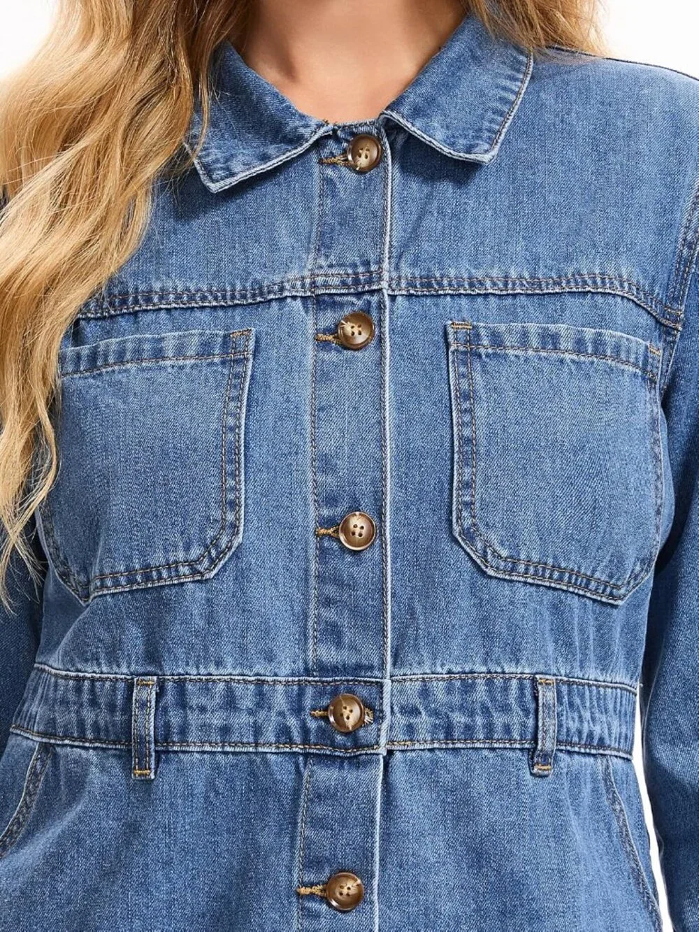 Women's Blue Jean Jacket Long Sleeve Causal Distressed Denim Button Down Jackets